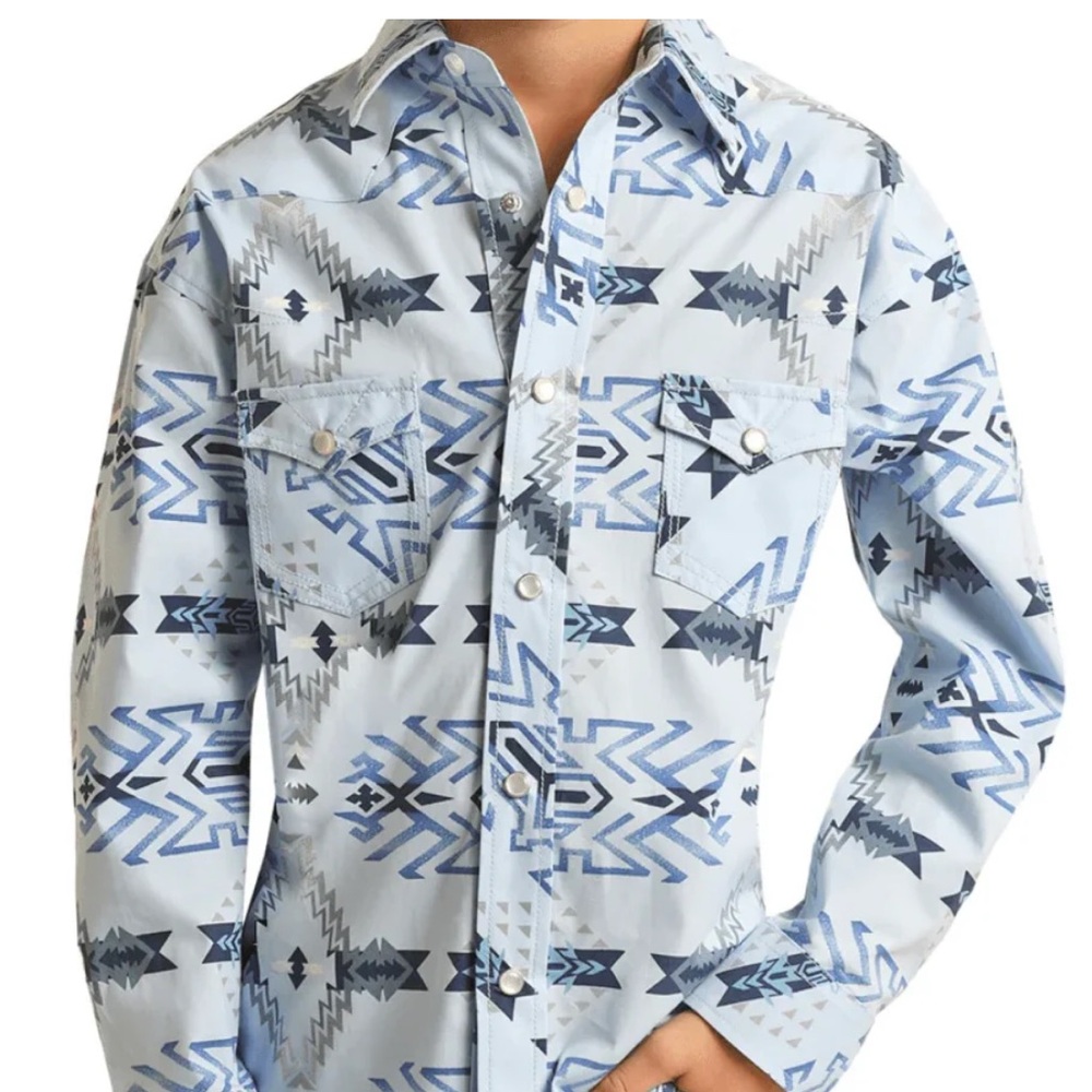 Rock & Roll Denim Boys Pearl Snap Western Shirt Sz L